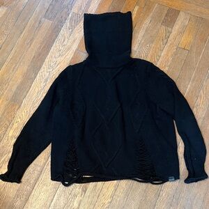 One Teaspoon Cotton Distressed Black Women's Sweater